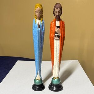 Wood hand carved in Italy praying man and woman Goldscheider hand painted 13”